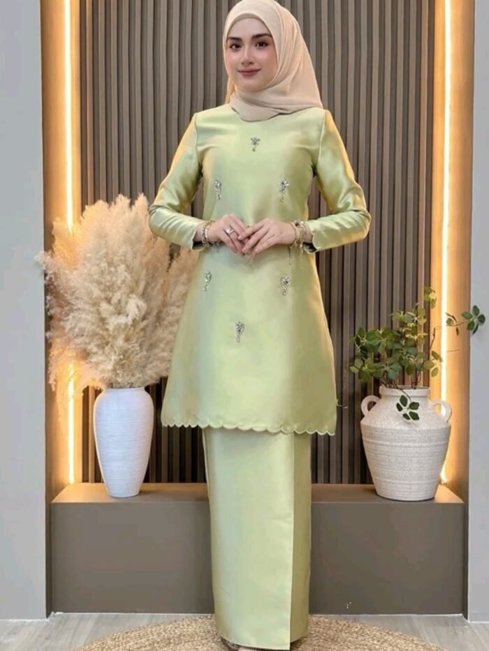 Sabrina Kurung with Beading Embroidery Honey Sage - Limited Edition
