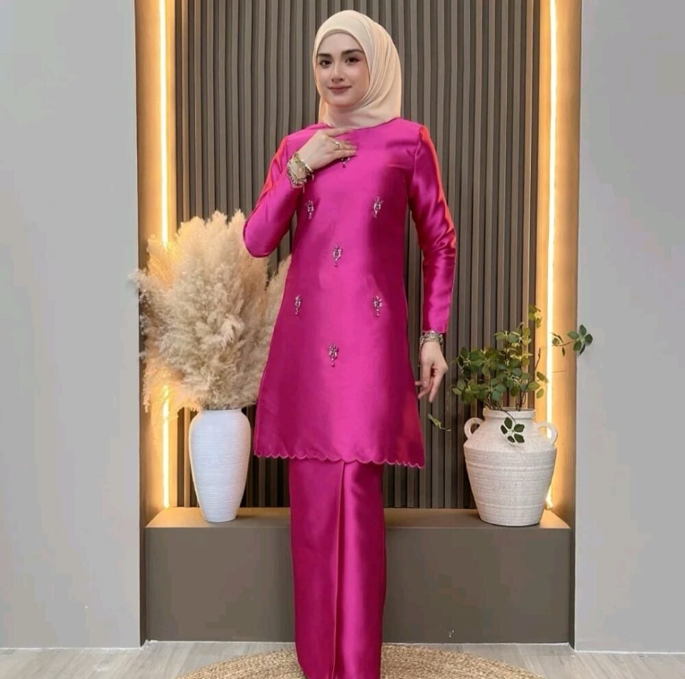 Sabrina Kurung with Beading Embroidery Hot Pink - Limited Edition
