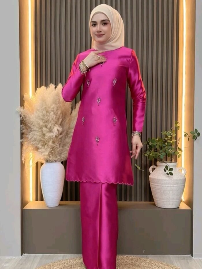 Sabrina Kurung with Beading Embroidery Hot Pink - Limited Edition
